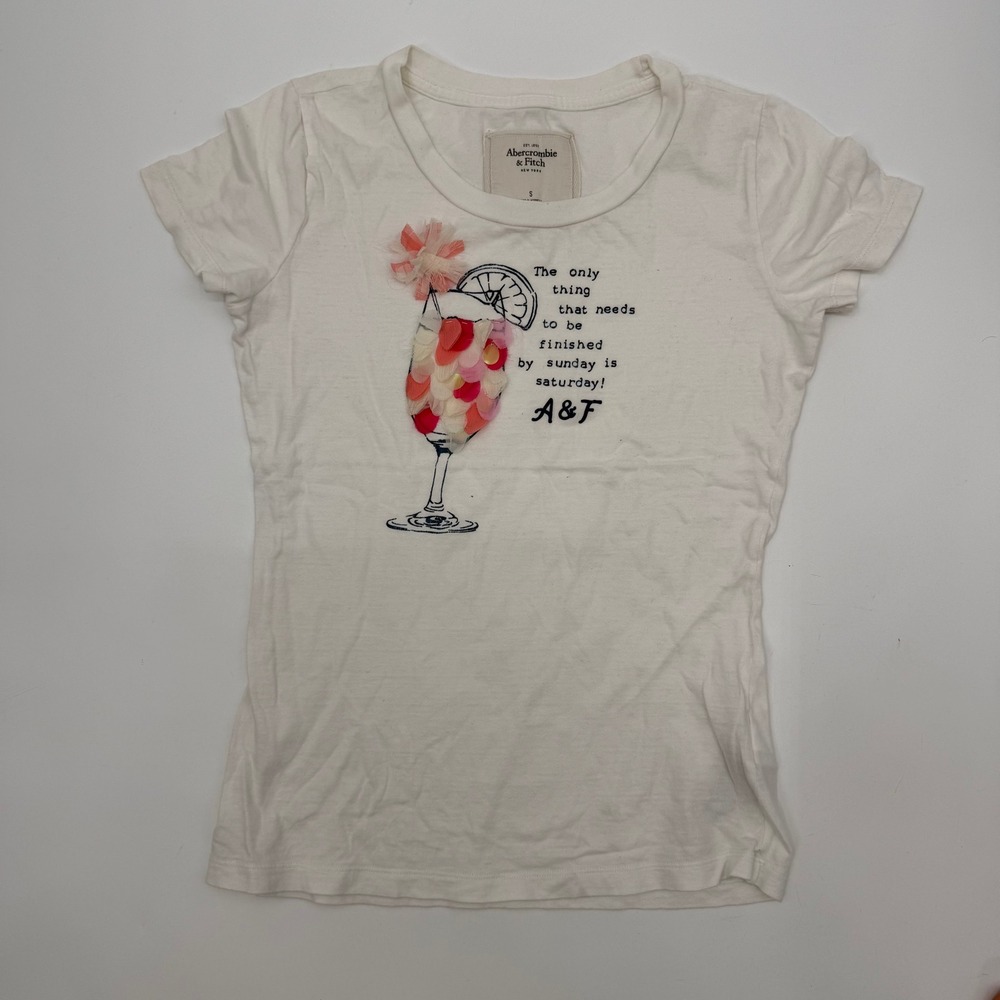 Abercrombie & Fitch Womens Small T-Shirt White Sequin Cocktail Graphic Tee